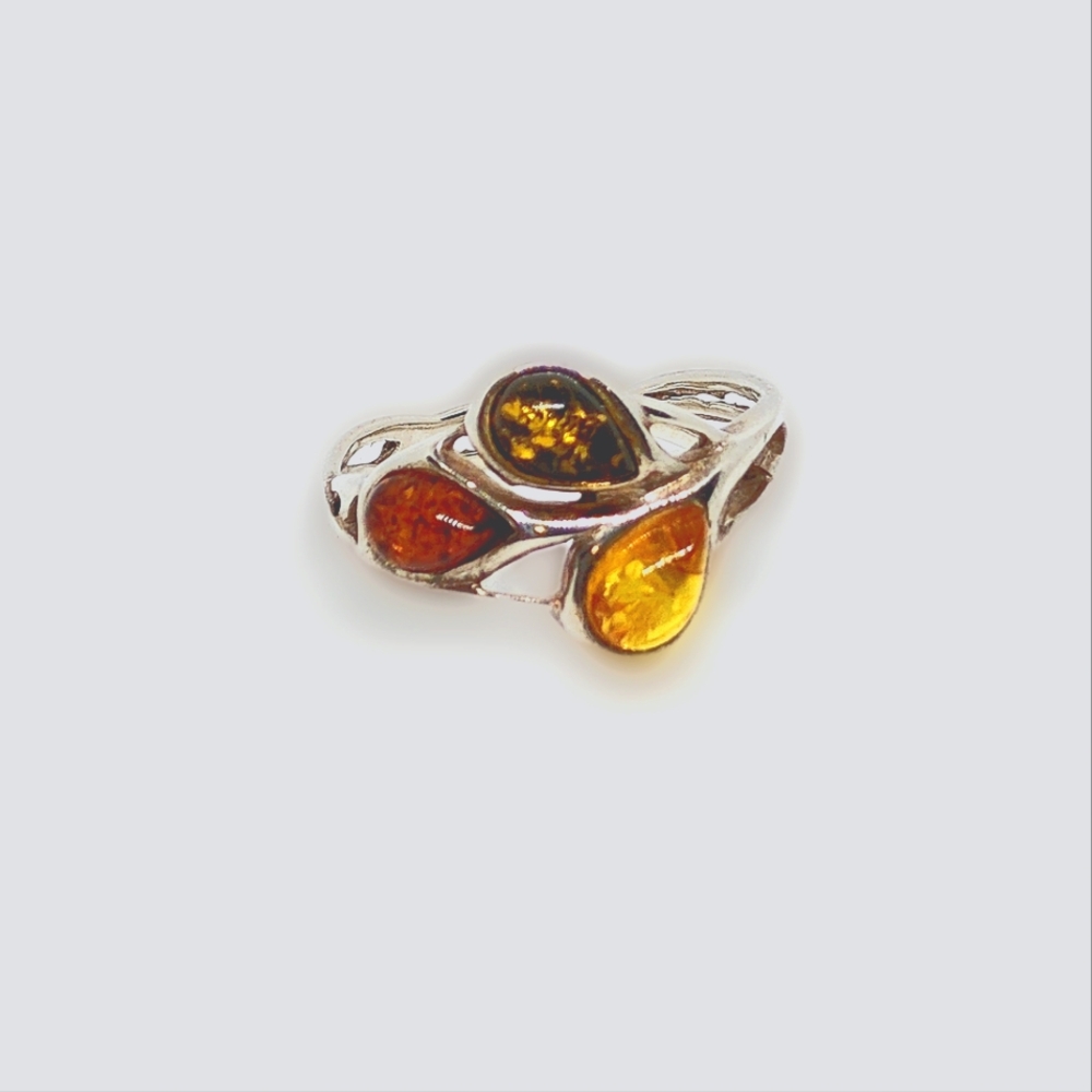 Baltic Amber Three Stone Sterling 925 Ring
